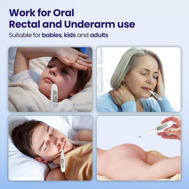 Femometer ترمومتر للبالغين والأطفال، ترمومتر رقمي مع تنبيه للحمى، استرجاع الذاكرة، قابل للتبديل بين مئوية وفهرنهايت، للاستخدام عن طريق الفم أو المستقيم أو تحت الإبط، رمادي - Image 3